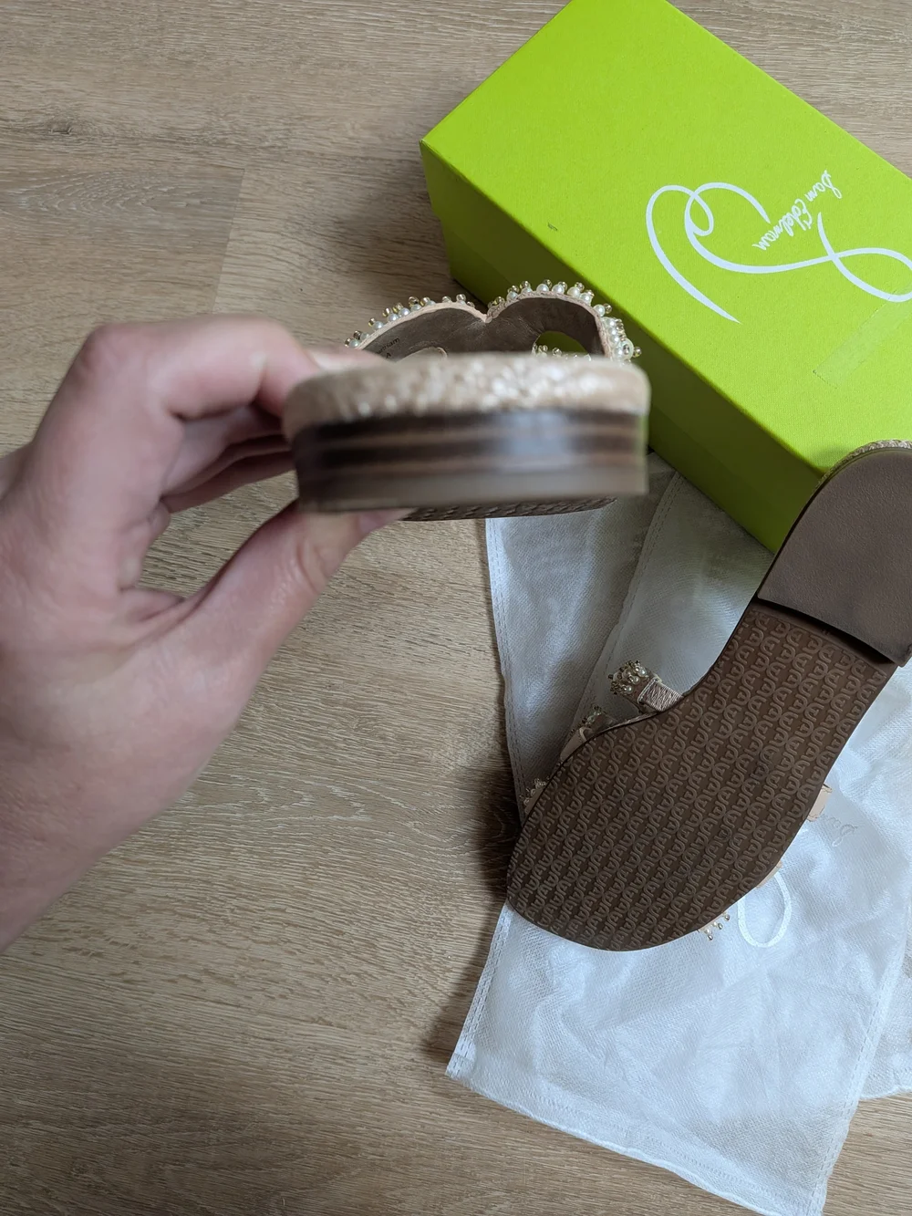 Sam Edelman Bay Perla Nappa Beaded Pearl Embellished Neutral Slide Sandals 11